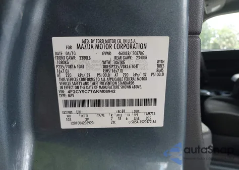 2010 Mazda Tribute I Sport z USA, uszkodzony, nr VIN 4F2CY9C77AKM08942